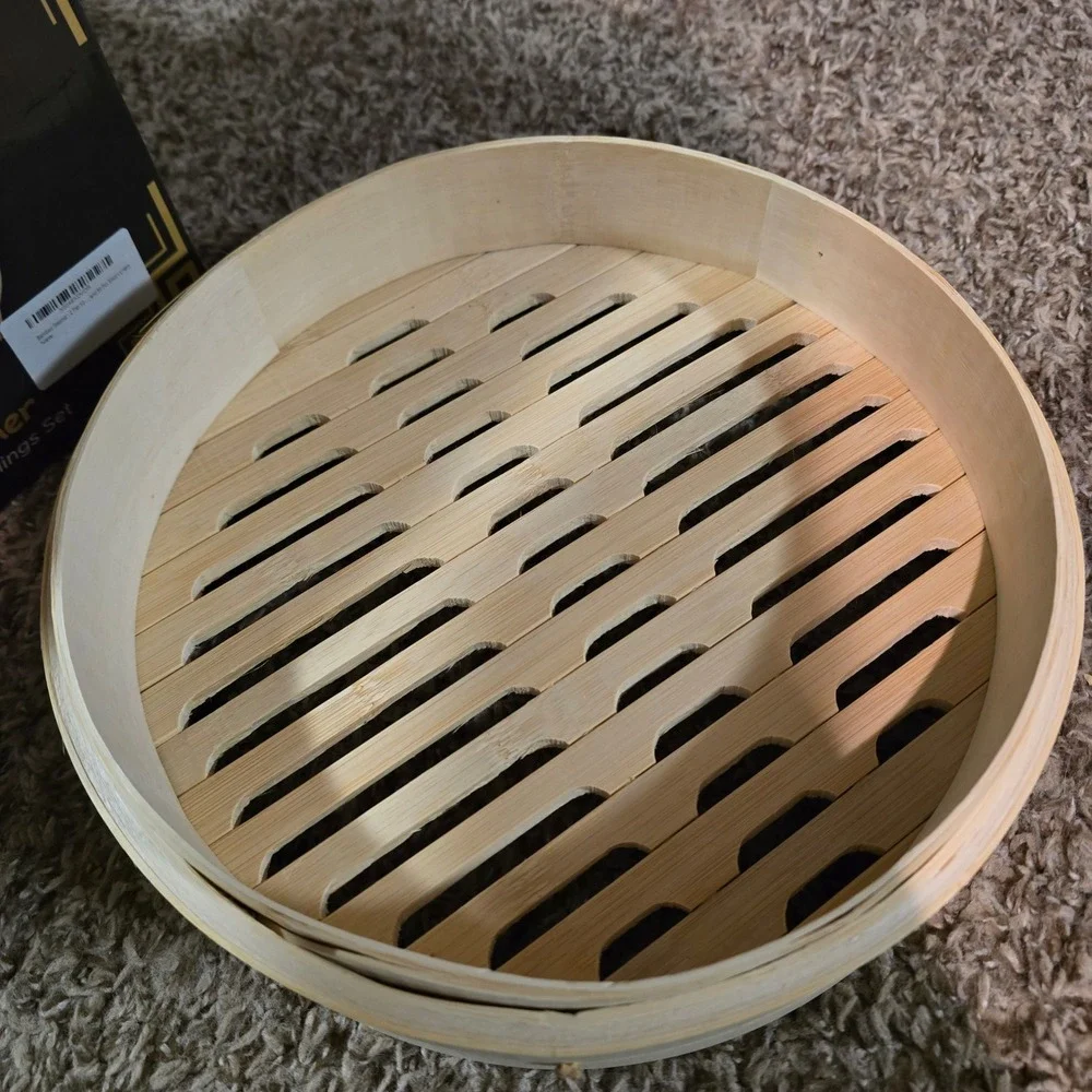 KelRober 10 Inch Bamboo Steamer‎ Set 2 Tier Chinese Dumpling Dim Sum Basket New